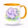 Plastový bílý hrnek SLŮNĚ s oranžovým vnitřkem a uchem 300 ml (oboustranný potisk)