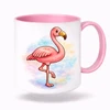 Plastový bílý hrnek PLAMEŇÁK s růžovým vnitřkem a uchem 300 ml (oboustranný potisk)