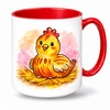 Plastový bílý hrnek SLEPIČKA s červeným vnitřkem a uchem 300 ml (oboustranný potisk)