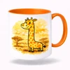 Plastový bílý hrnek ŽIRAFA s oranžovým vnitřkem a uchem 300 ml (oboustranný potisk)