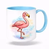 Plastový bílý hrnek PLAMEŇÁK s modrým vnitřkem a uchem 300 ml (oboustranný potisk)