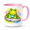 Plastový bílý hrnek ŽABIČKA s růžovým vnitřkem a uchem 300 ml (oboustranný potisk)