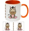 Keramický bílý hrnek ZEBRA s oranžovým vnitřkem a uchem 330 ml (oboustranný potisk)