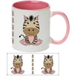 Keramický bílý hrnek ZEBRA s růžovým vnitřkem a uchem 330 ml (oboustranný potisk)