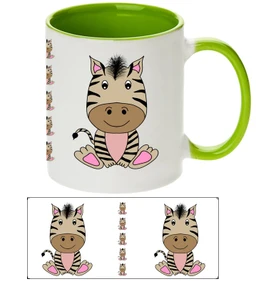 Keramický bílý hrnek ZEBRA se zeleným vnitřkem a uchem 330 ml (oboustranný potisk)