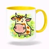 Plastový bílý hrnek KRAVIČKA se žlutým vnitřkem a uchem 300 ml (oboustranný potisk)