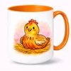 Plastový bílý hrnek SLEPIČKA s oranžovým vnitřkem a uchem 300 ml (oboustranný potisk)