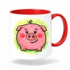Plastový bílý hrnek PRASÁTKO s červeným vnitřkem a uchem 300 ml (oboustranný potisk)