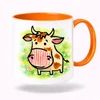 Plastový bílý hrnek KRAVIČKA s oranžovým vnitřkem a uchem 300 ml (oboustranný potisk)