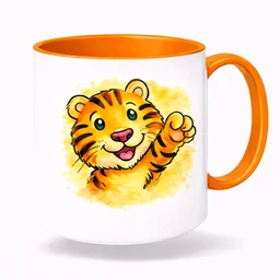 Plastový bílý hrnek TYGŘÍK s oranžovým vnitřkem a uchem 300 ml (oboustranný potisk)