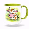 Plastový bílý hrnek KRAVIČKA se zeleným vnitřkem a uchem 300 ml (oboustranný potisk)